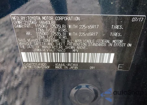 2017 Toyota Rav4 Le from USA, damaged, VIN JTMBFREV1HJ174603